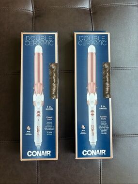 Two (2) Conair Double Ceramic 1" Curling Irons - Rose Gold/White